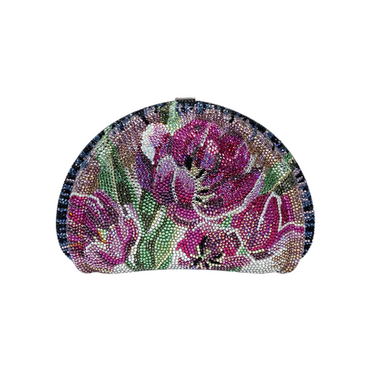 Judith Leiber Pink Multicolor Floral Crystal Clutch