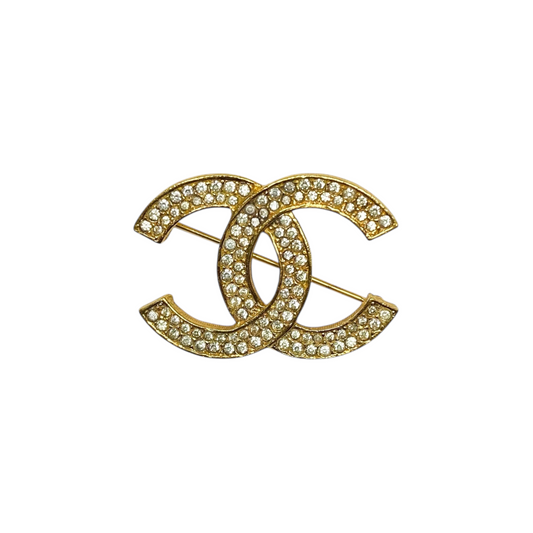 Chanel Vintage Gold CC Crystal Brooch