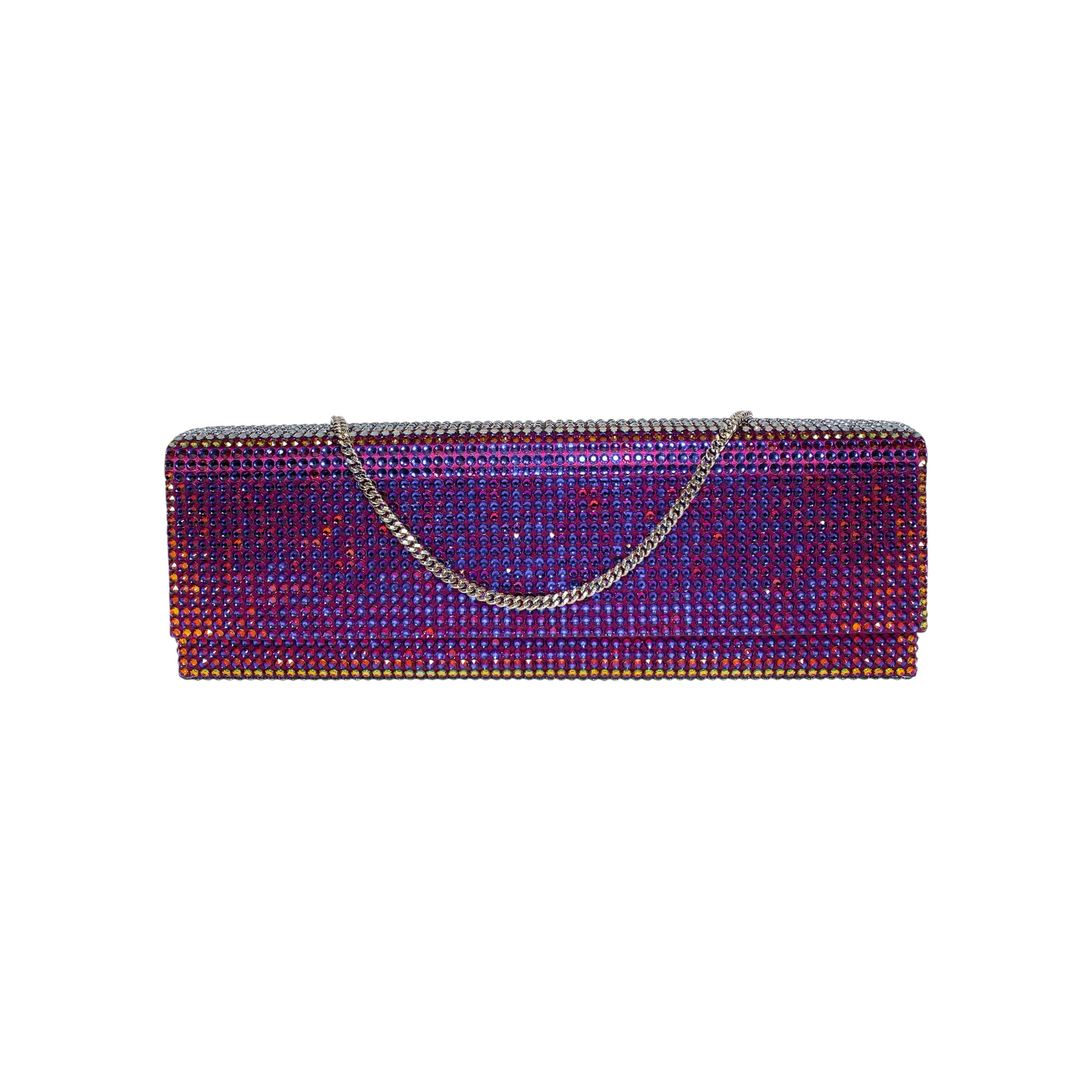 Amina Muaddi Rainbow Crystal Clutch with Chain