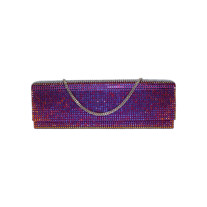 Amina Muaddi Rainbow Crystal Clutch with Chain