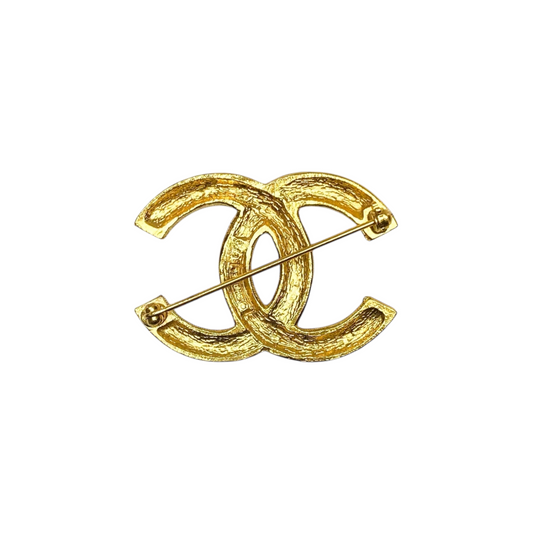 Chanel Vintage Gold CC Crystal Brooch