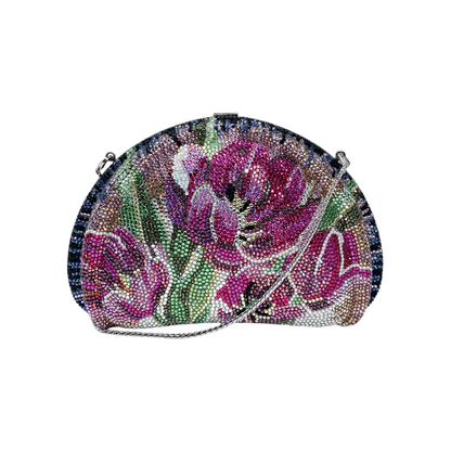 Judith Leiber Pink Multicolor Floral Crystal Clutch