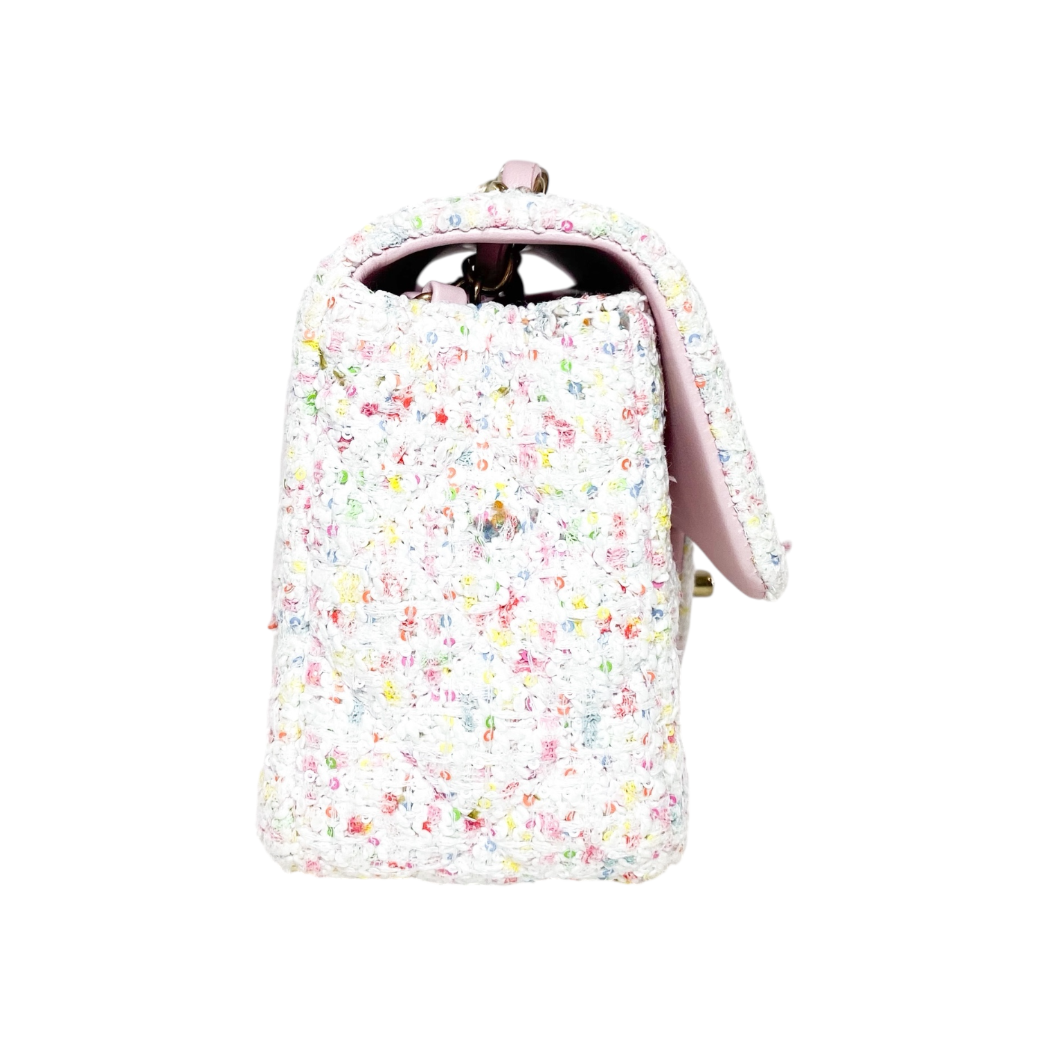 Chanel White Pastel Pink Tweed Mini Rectangle