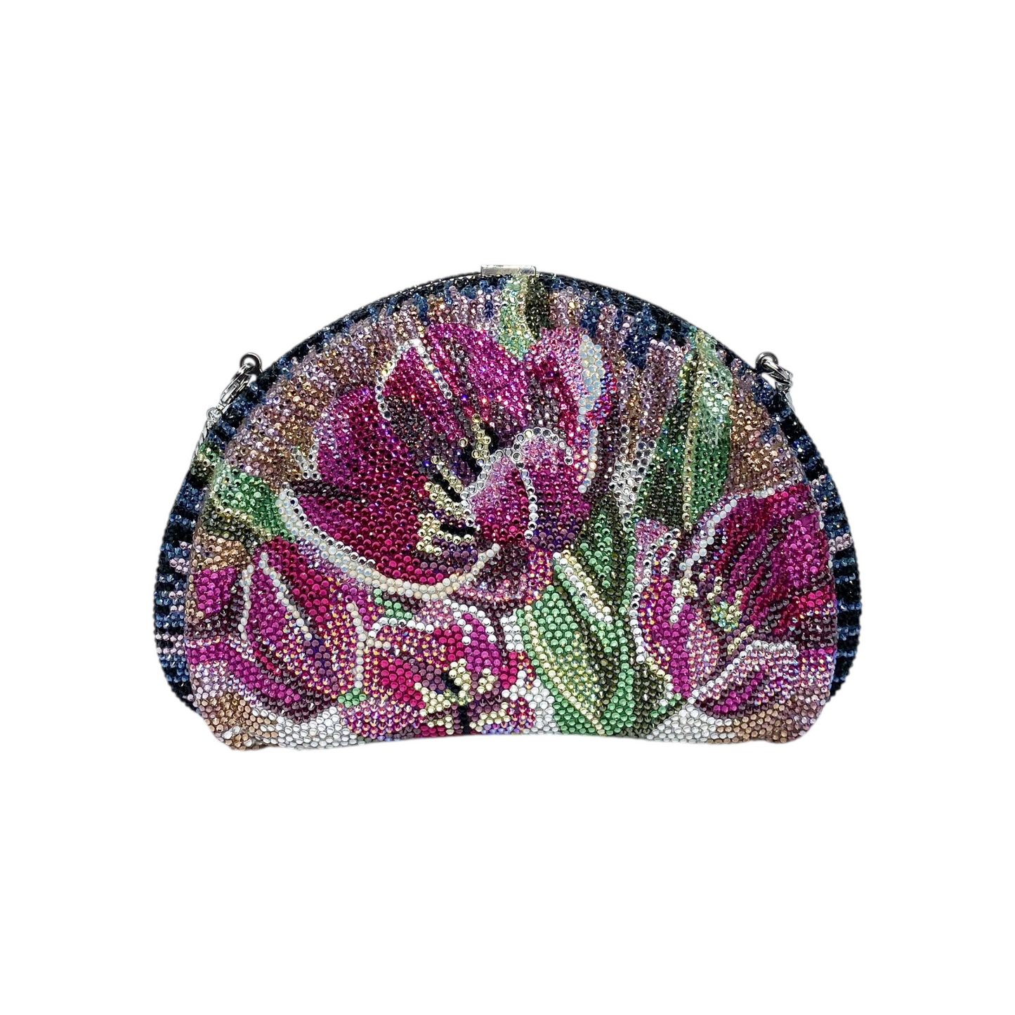 Judith Leiber Pink Multicolor Floral Crystal Clutch