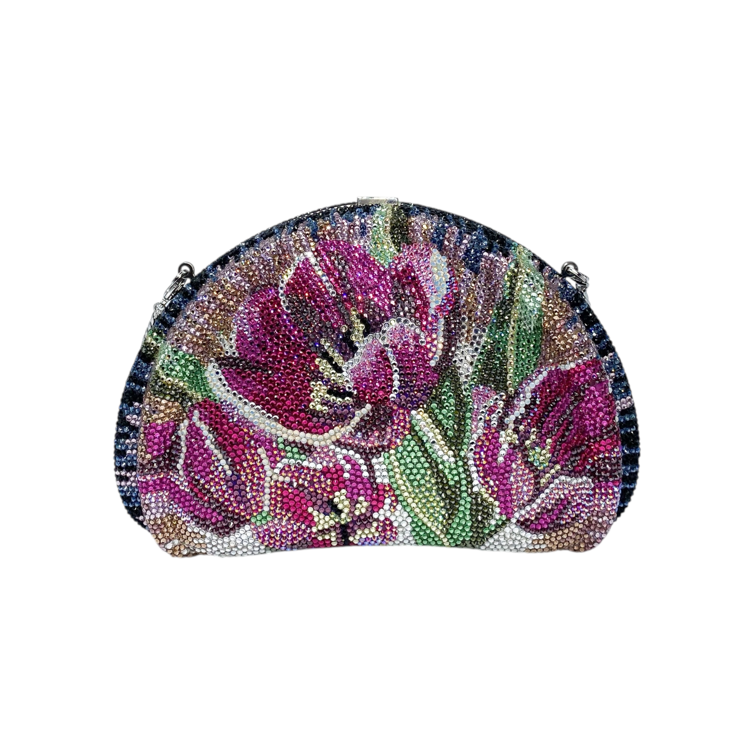 Judith Leiber Pink Multicolor Floral Crystal Clutch