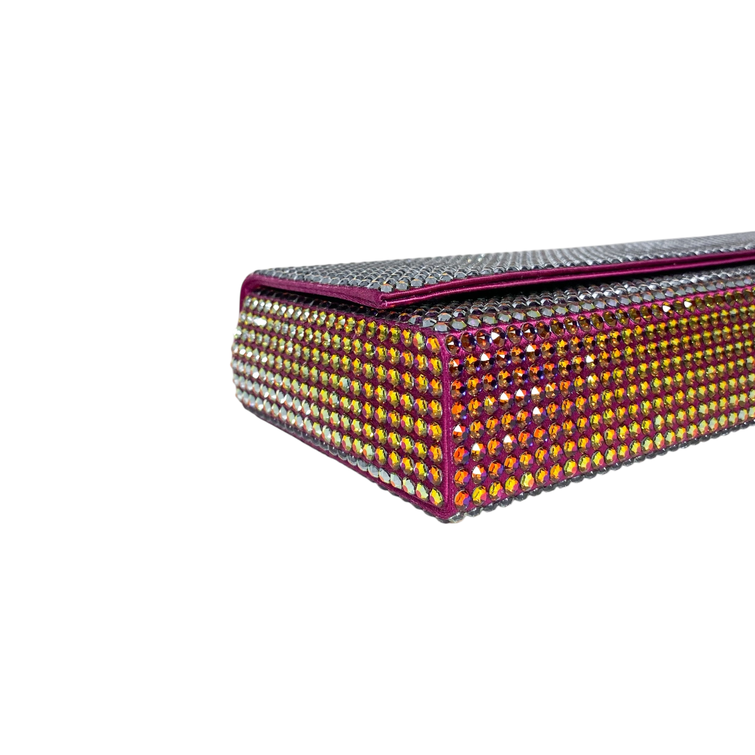 Amina Muaddi Rainbow Crystal Clutch with Chain