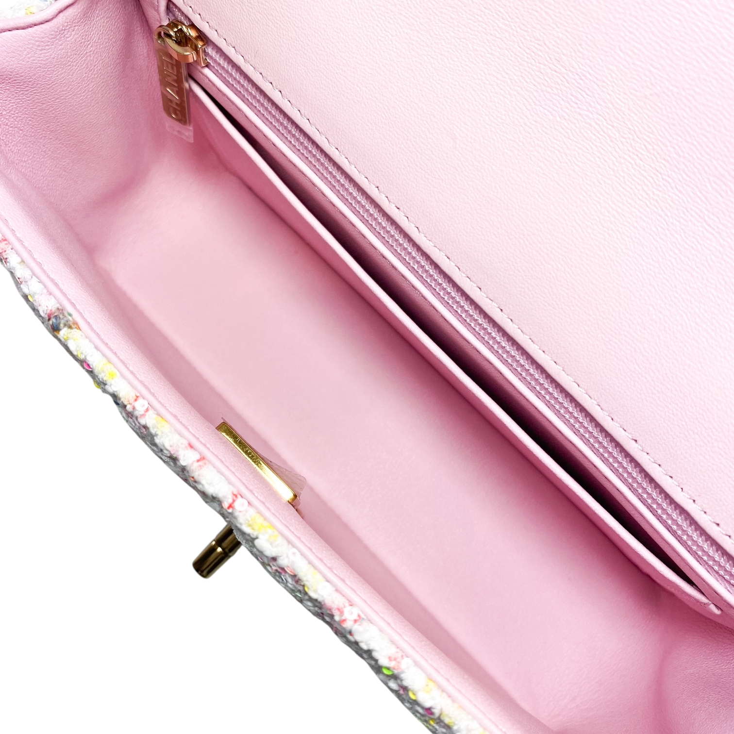 Chanel White Pastel Pink Tweed Mini Rectangle