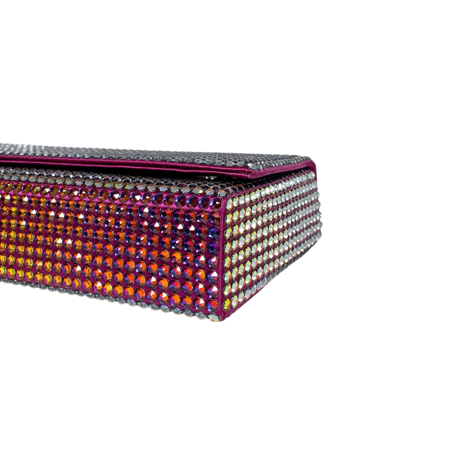 Amina Muaddi Rainbow Crystal Clutch with Chain