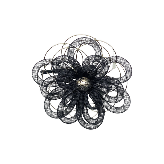 Chanel Black Tulle Gold Wire Flower Brooch