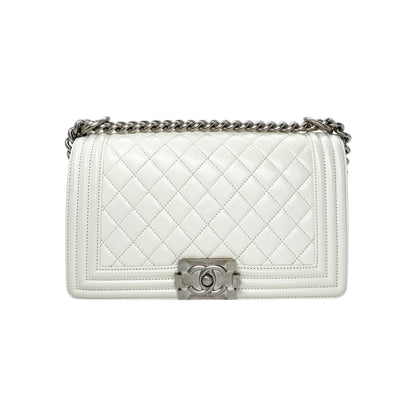 Chanel Matte White Old Medium Boy Bag