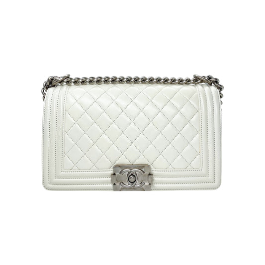 Chanel Matte White Old Medium Boy Bag