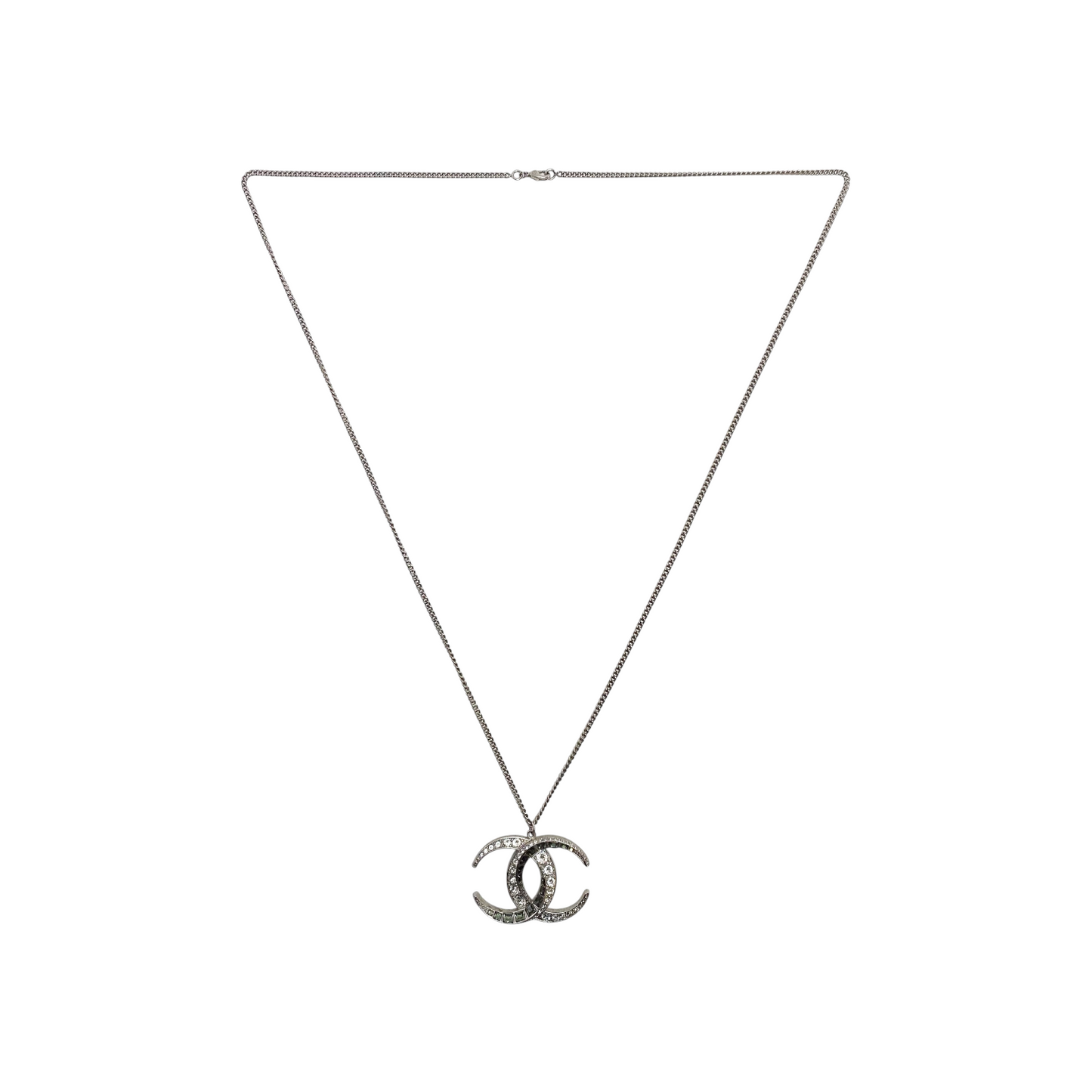 Chanel Silver Moon Crescent CC Crystal Necklace