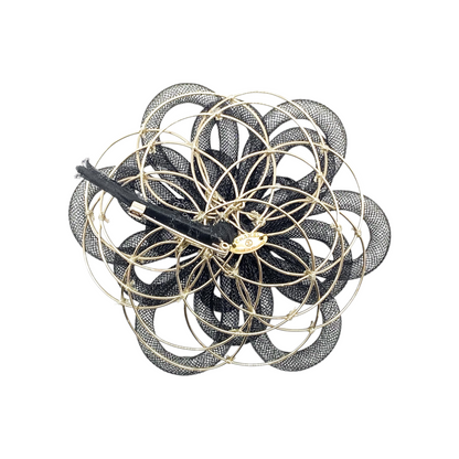 Chanel Black Tulle Gold Wire Flower Brooch