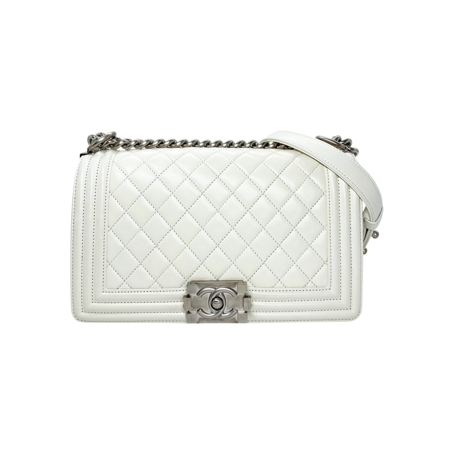 Chanel Matte White Old Medium Boy Bag