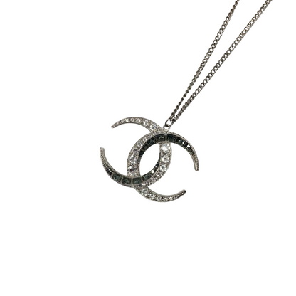 Chanel Silver Moon Crescent CC Crystal Necklace