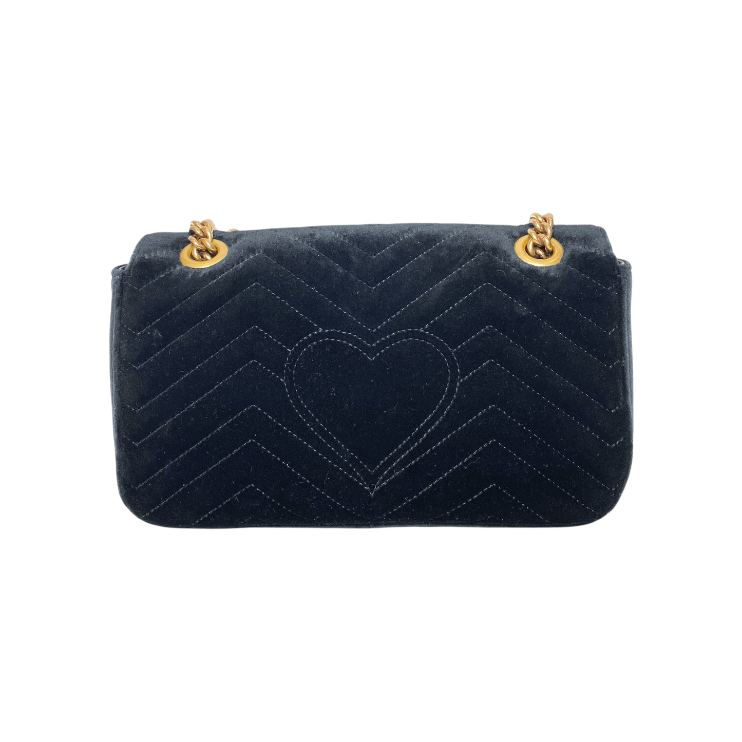 Gucci Black Velvet Marquise Crystal GG Marmont Shoulder Bag