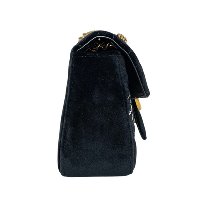 Gucci Black Velvet Marquise Crystal GG Marmont Shoulder Bag