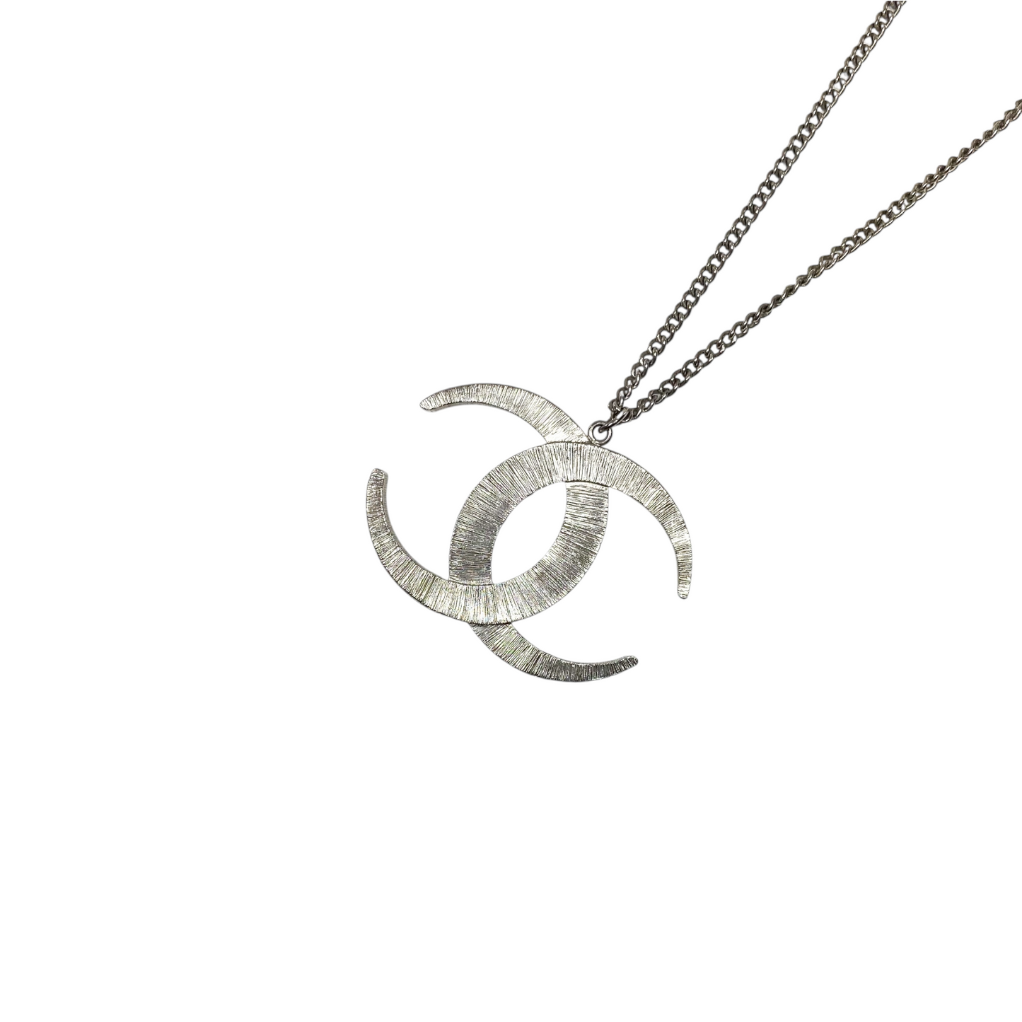 Chanel Silver Moon Crescent CC Crystal Necklace