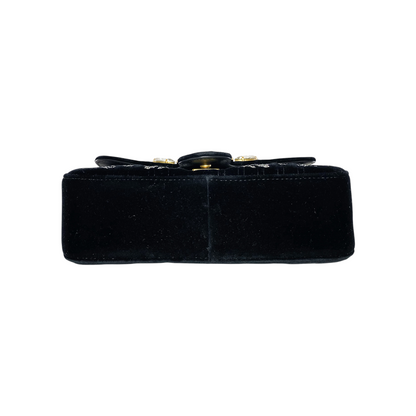 Gucci Black Velvet Marquise Crystal GG Marmont Shoulder Bag
