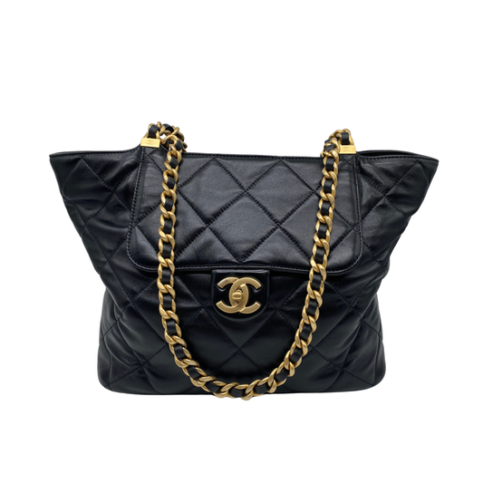 Chanel Black Quilted Lambskin Shopping Tote