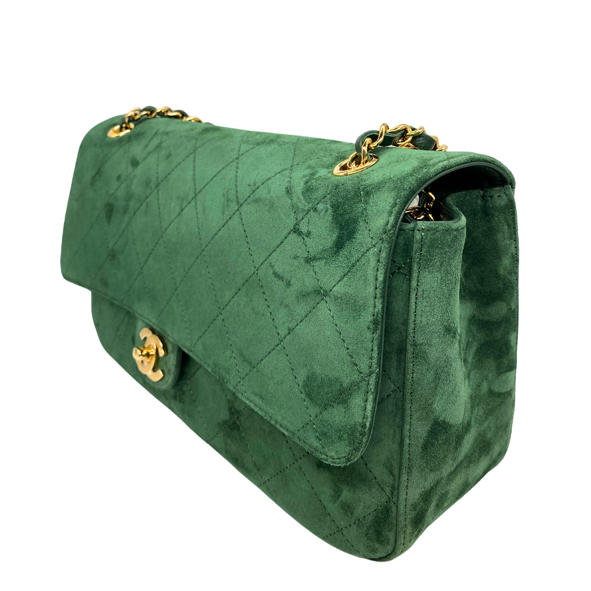 Chanel Green Souplissimo 32 Suede Gold Hardware