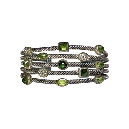 David Yurman Green Crystal Diamond 925 Sterling Silver Confetti Cuff