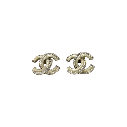 Chanel Silver CC Crystal Stud Earrings