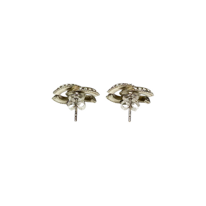 Chanel Silver CC Crystal Stud Earrings