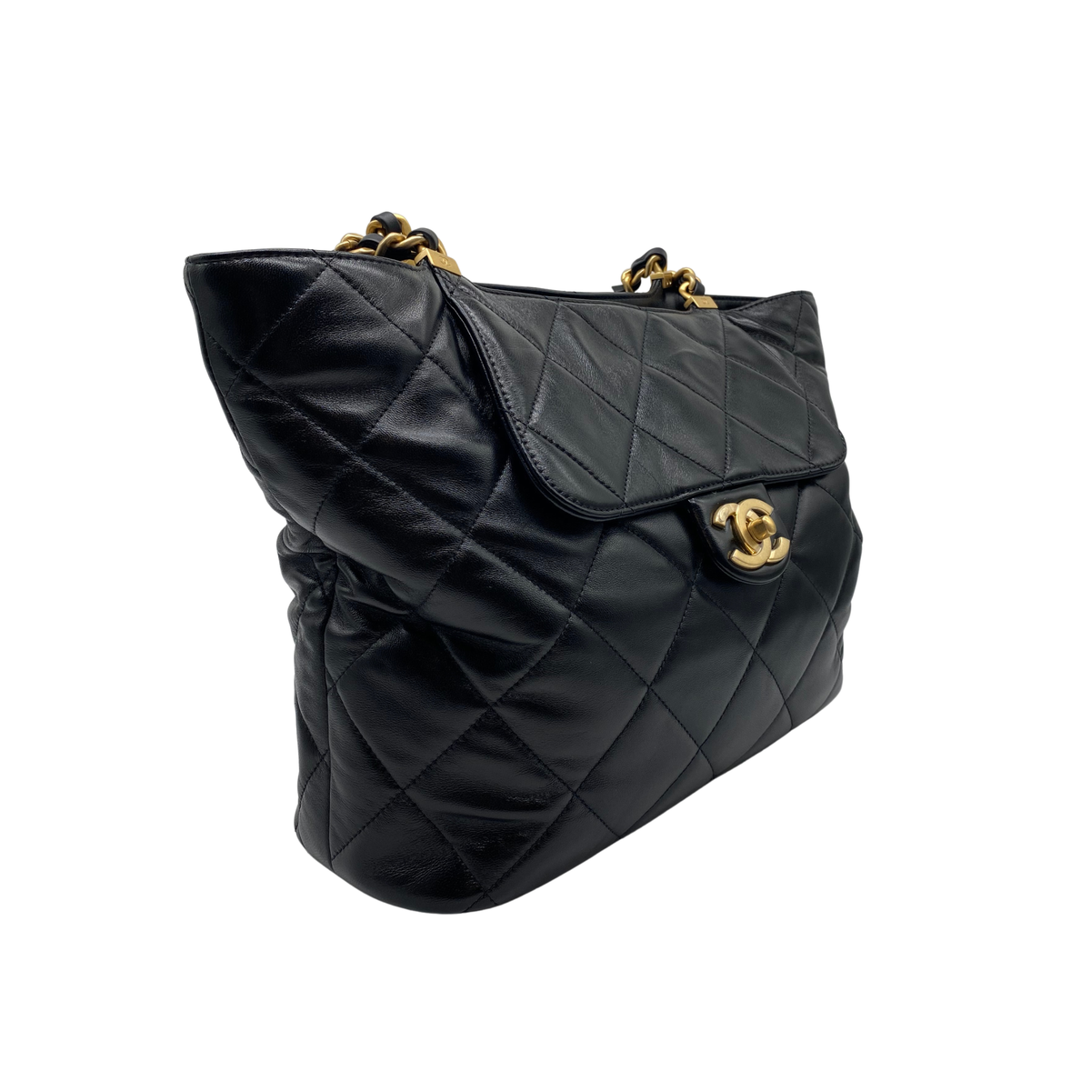 Chanel Black Quilted Lambskin Shopping Tote