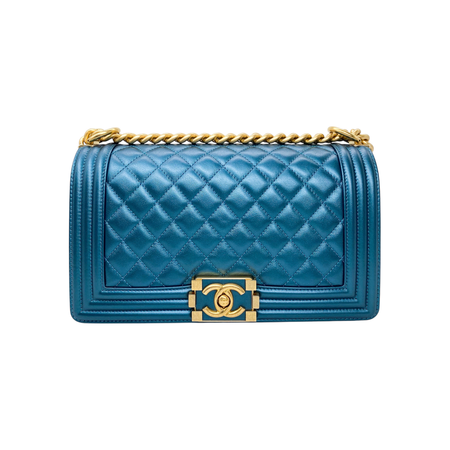 Chanel Metallic Blue Old Medium Boy Bag
