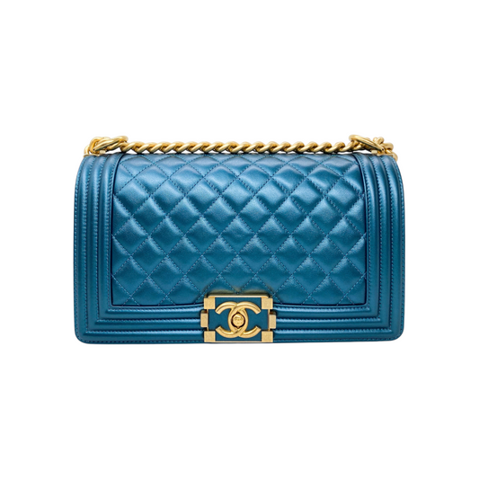 Chanel Metallic Blue Old Medium Boy Bag