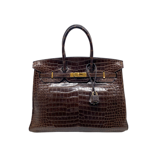 Hermes Birkin 35 Chocolate Porosus Crocodile Gold Hardware