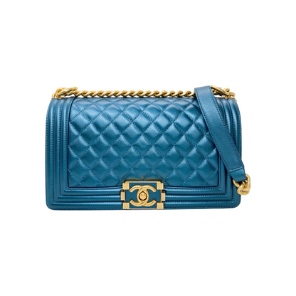 Chanel Metallic Blue Old Medium Boy Bag
