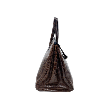 Hermes Birkin 35 Chocolate Porosus Crocodile Gold Hardware