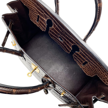 Hermes Birkin 35 Chocolate Porosus Crocodile Gold Hardware Hermes Birkin 35 Chocolate Porosus Crocodile Gold Hardware