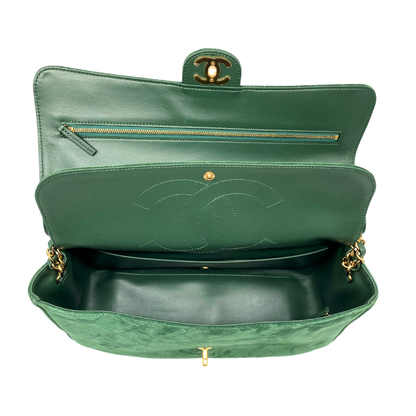 Chanel Green Souplissimo 32 Suede Gold Hardware