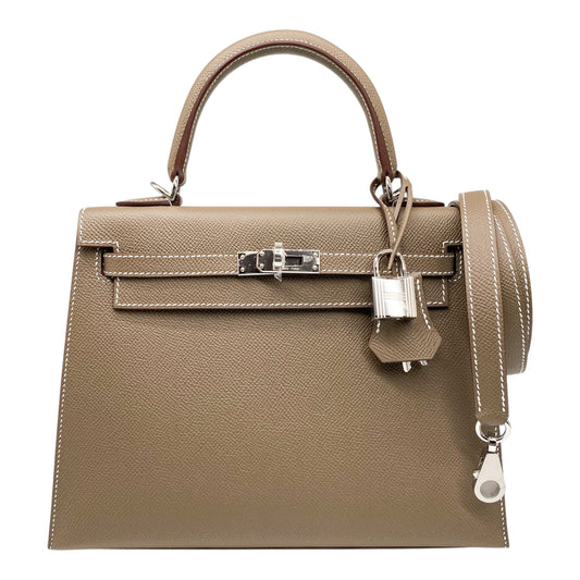 Hermes Kelly 25 Etoupe Epsom Palladium Hardware