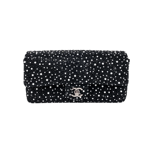 Chanel Black White Beaded East West Shoulder Bag