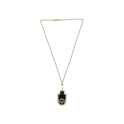 Brent Neale Yellow Gold Black Onyx Rainbow Sapphire Hamsa Necklace