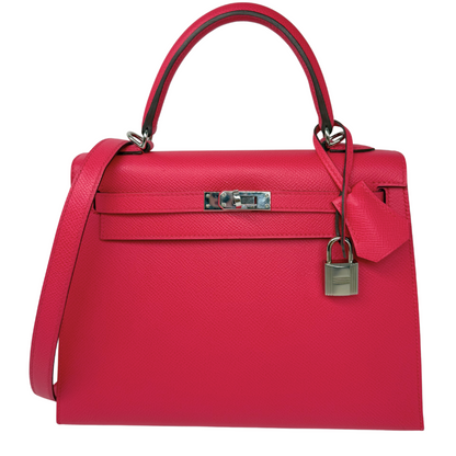 Hermes Kelly 25 Sellier Rose Mexico Epsom Palladium Hardware