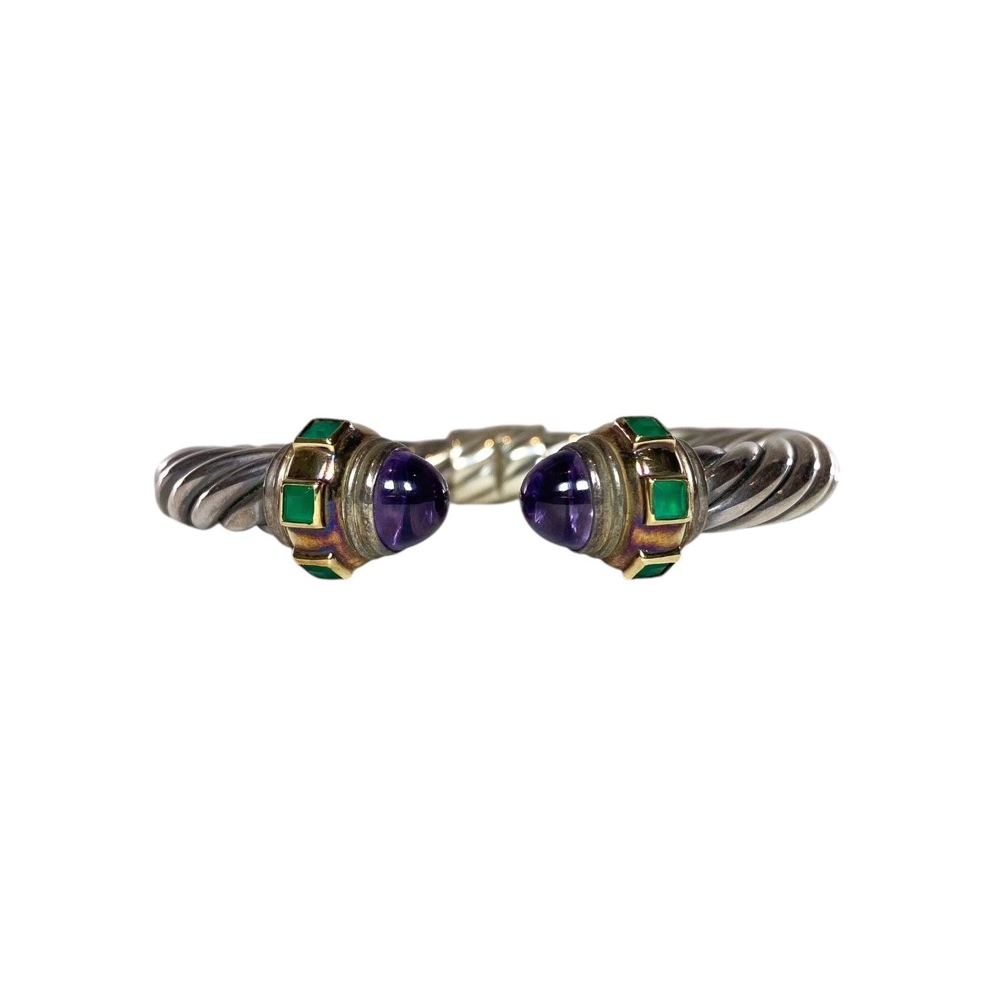 David Yurman Amethyst Green Stone Gold 925 Sterling Silver Cable Cuff