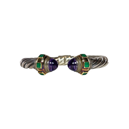 David Yurman Amethyst Green Stone Gold 925 Sterling Silver Cable Cuff