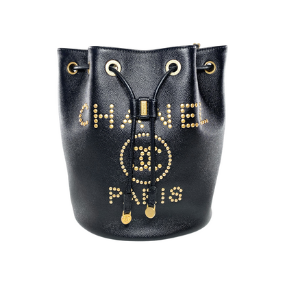 Chanel Black Deauville Drawstring Bucket Bag