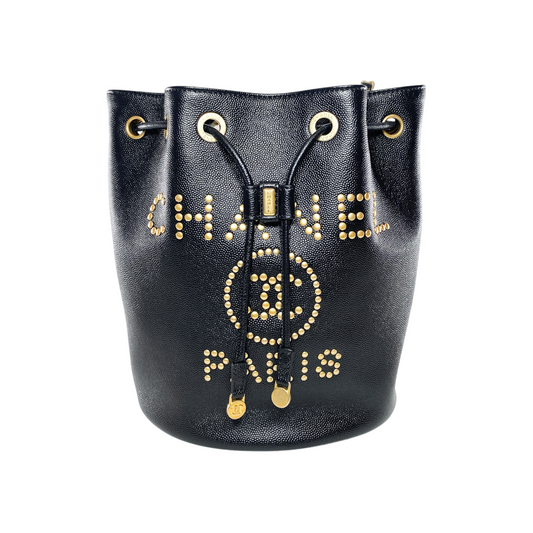 Chanel Black Deauville Drawstring Bucket Bag