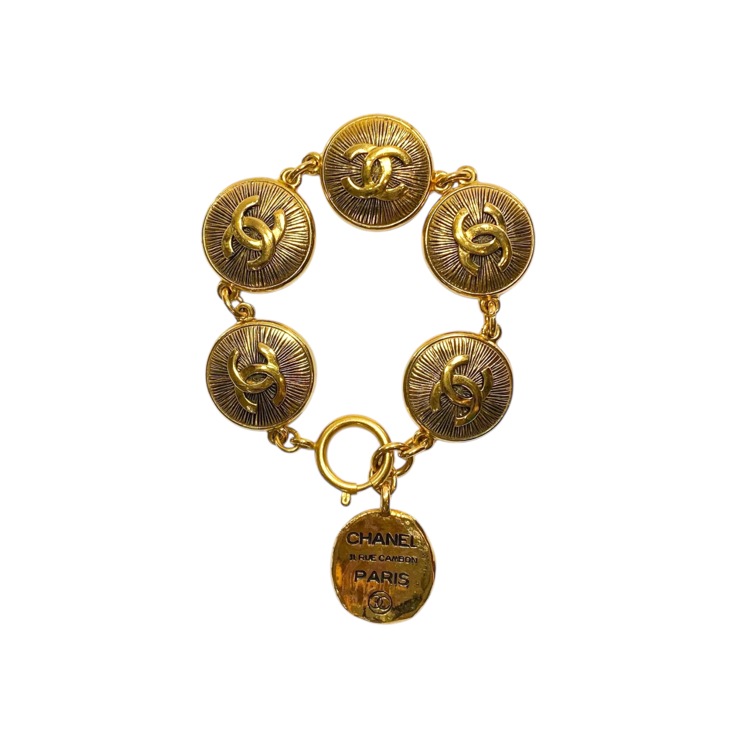 CHANEL ゴールドチャーム 11 RUE CAMBON PARIS Chanel Vintage Gold Rue Cambon CC Medallion Bracelet
