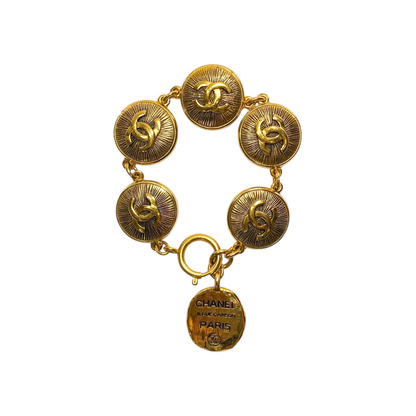 Chanel Vintage Gold Rue Cambon CC Medallion Bracelet