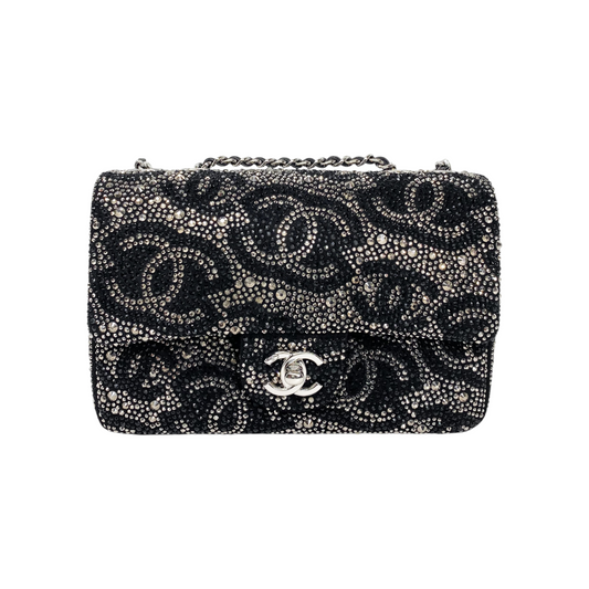 Chanel Black Logo Strass Small Flap Bag