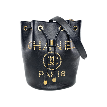 Chanel Black Deauville Drawstring Bucket Bag
