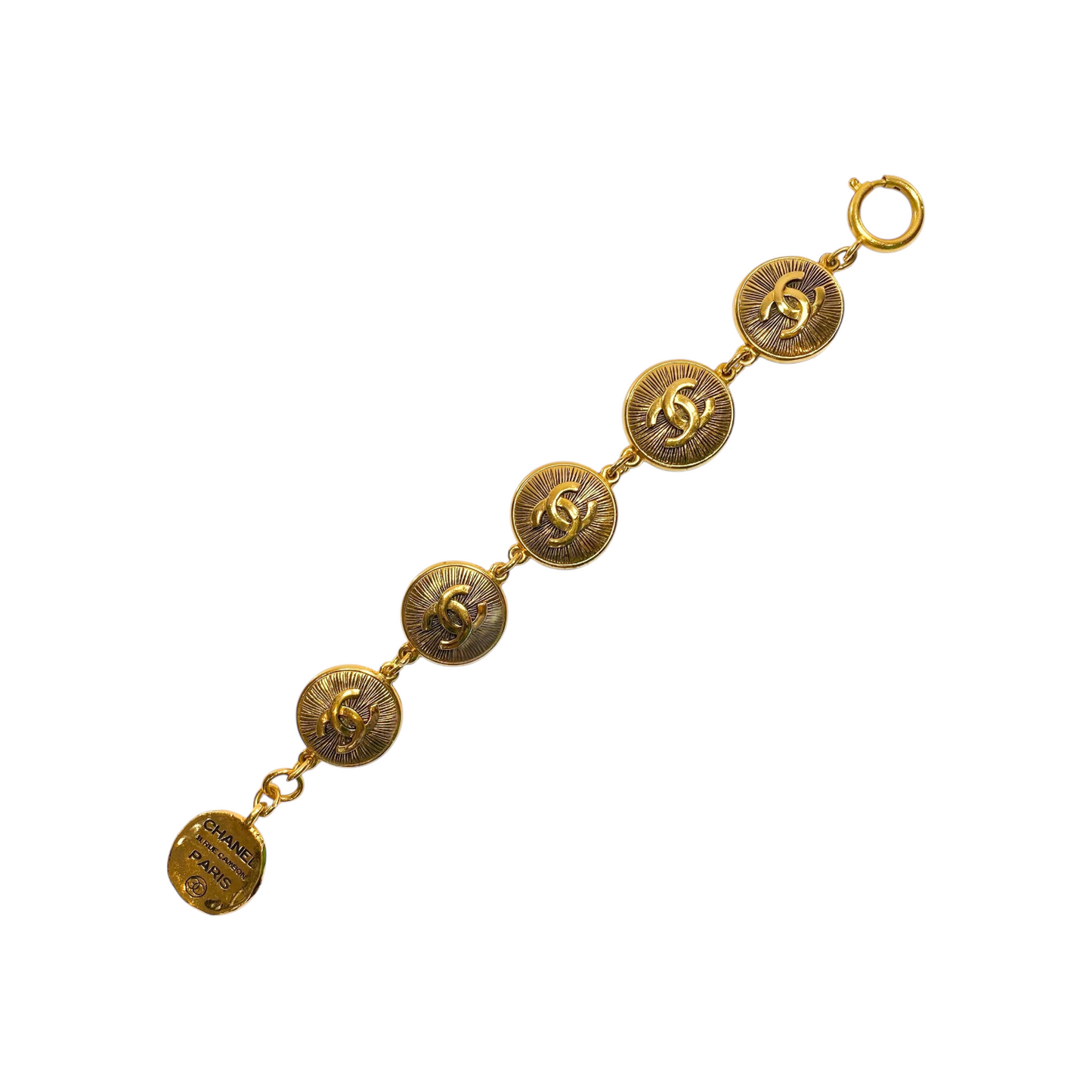 Chanel Vintage Gold Rue Cambon CC Medallion Bracelet
