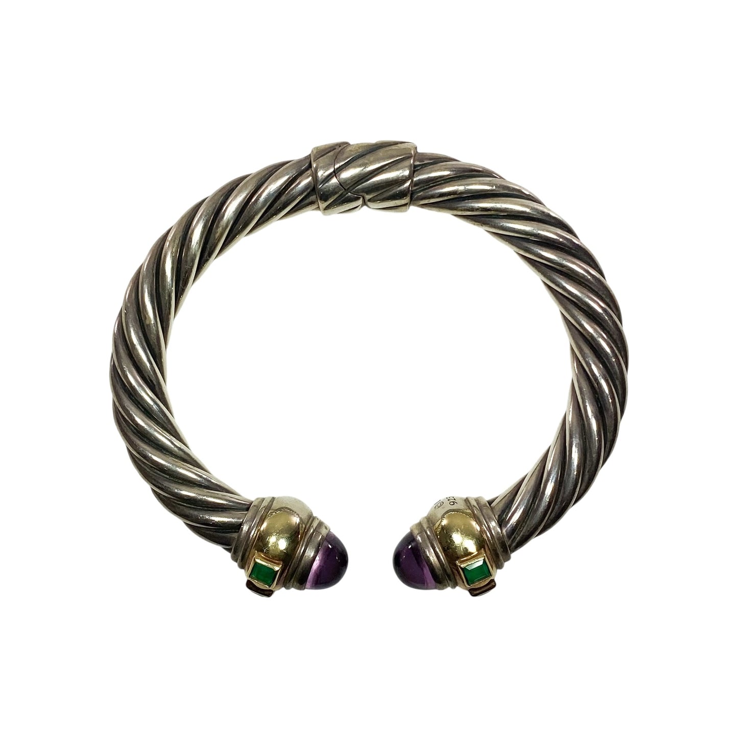David Yurman Amethyst Green Stone Gold 925 Sterling Silver Cable Cuff